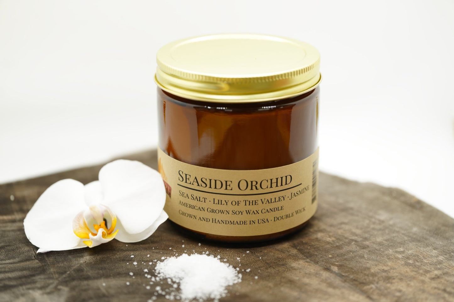 Seaside Orchid Soy Candle | 16 oz Double Wick Amber Apothecary Jar
