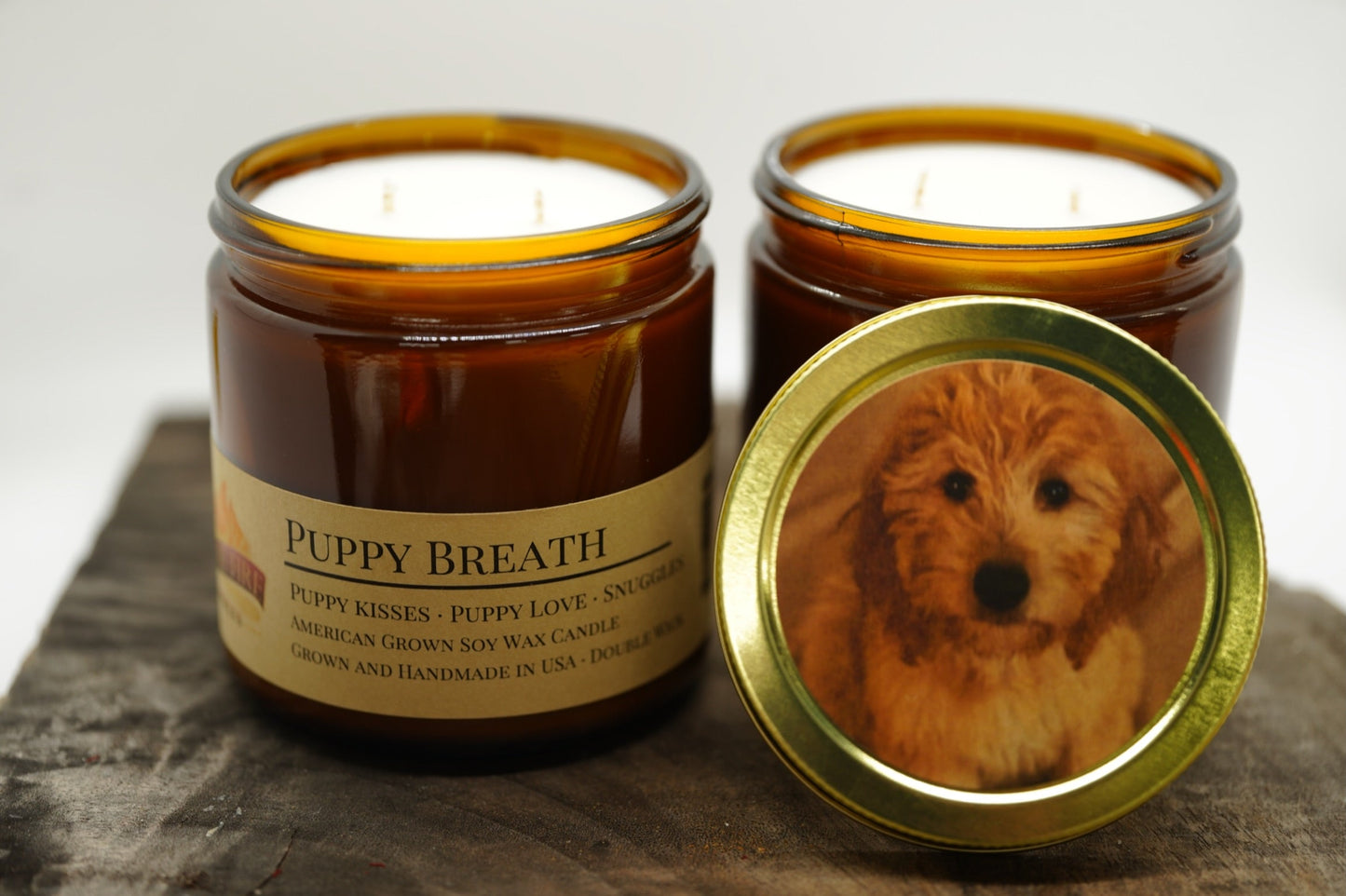 Puppy Breath Soy Candle | 16 oz Double Wick Amber Apothecary Jar