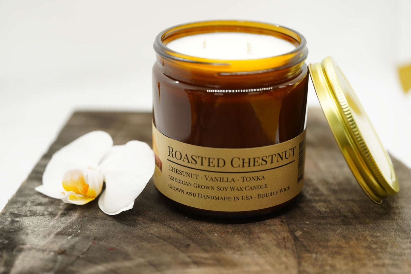 Roasted Chestnut Soy Candle | 16 oz Double Wick Amber Apothecary Jar