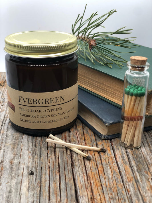 Evergreen Soy Candle | 9 oz Amber Apothecary Jar