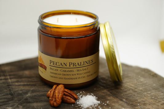Pecan Pralines Soy Candle | 16 oz Double Wick Amber Apothecary Jar