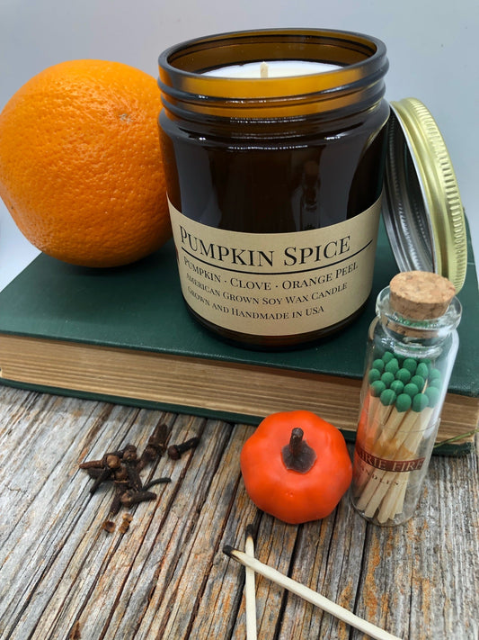 Pumpkin Spice Soy Candle | 9 oz Amber Apothecary Jar