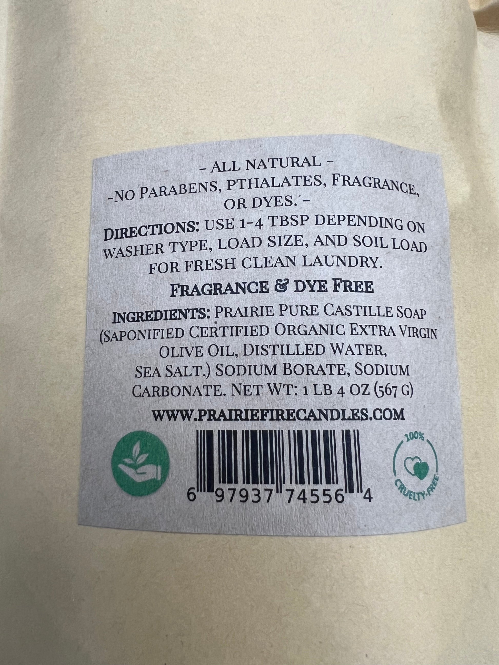 Prairie Pure Castile Organic Olive Oil Laundry Powder - Net Wt: 1 lb 4 oz (567 g) - Fragrance Dye Free Sensitive Skin Soap - Prairie Fire Candles