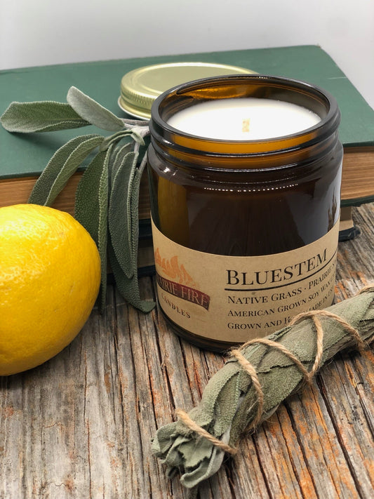 Bluestem Soy Candle | 9 oz Amber Apothecary Jar