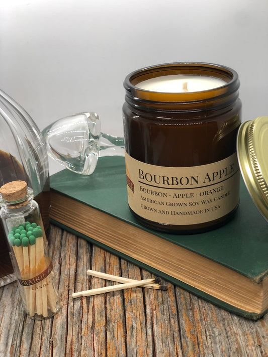 Bourbon Apple Soy Candle | 9 oz Amber Apothecary Jar