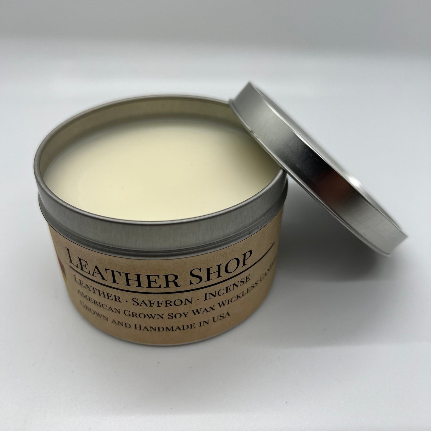 Leather Shop Soy Wickless Candle Melt | 8 oz Travel Tin